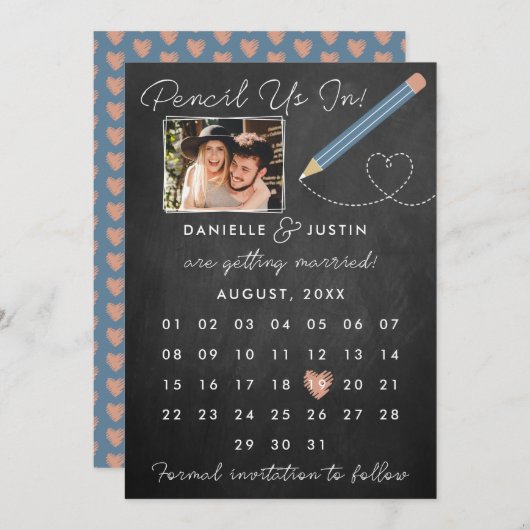 カレンダーに鉛筆を入れモダンる セーブザデート (正面/裏面)