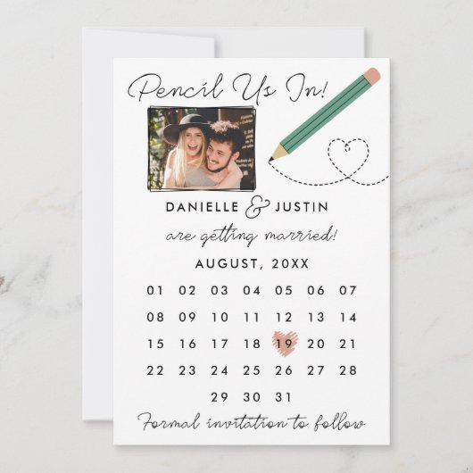 カレンダーに鉛筆を入れモダンる セーブザデート (正面)