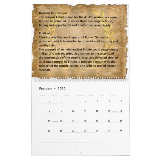 カレンダーのイギリス: ローマの征服 カレンダー (2月 2026)