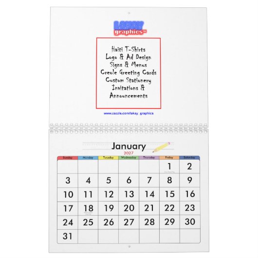 カレンダーのデザイン カレンダー (1月 2027)