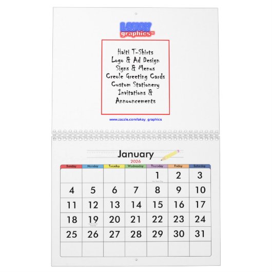 カレンダーのデザイン カレンダー (1月 2026)