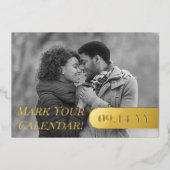 カレンダーのマークB&Wフォトウェディング日付の保存 箔招待状 (正面)