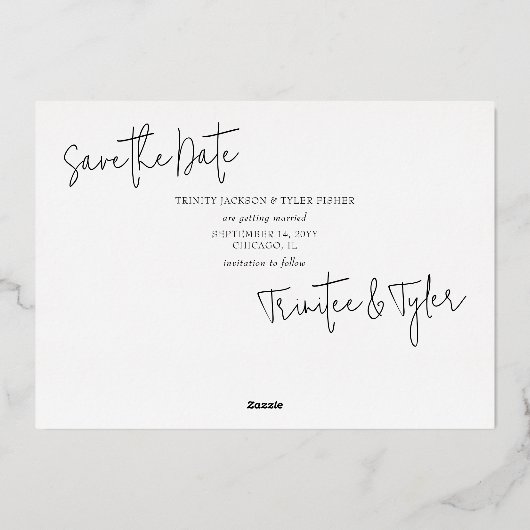 カレンダーのマークB&Wフォトウェディング日付の保存 箔招待状 (裏面)