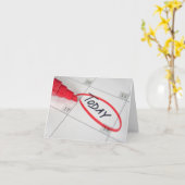 カレンダーの赤いペンと円 カード (黄色い花)