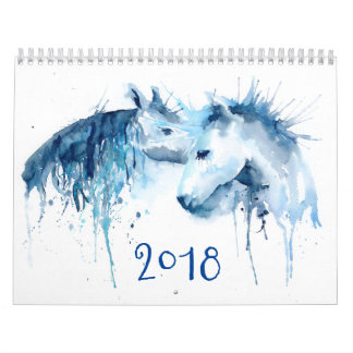 カレンダーの2018年の水彩画の馬 カレンダー