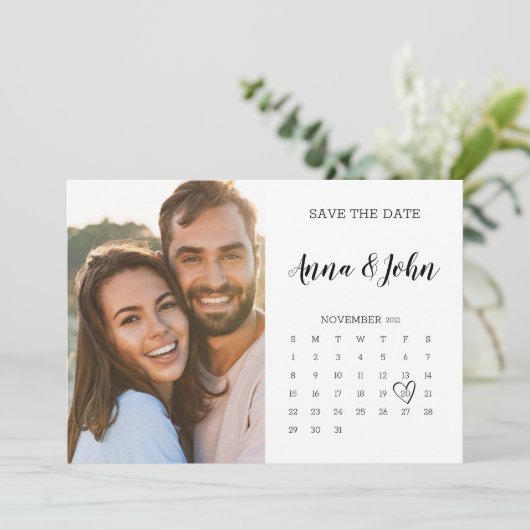 カレンダーはがき(写真付き)日付を保存 セーブザデート (スタンド正面)