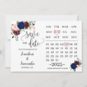 カレンダーは日付の海軍のブルゴーニュ結婚式の日を保存 招待状 (正面)