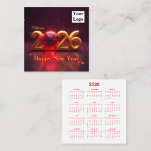 カレンダーへようこそ2026新年おめでとう スクエア名刺