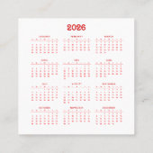 カレンダーへようこそ2026新年おめでとう スクエア名刺 (裏面)