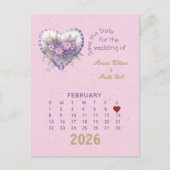 カレンダースタイルウェディング日付を保存2月 案内ポストカード (正面)