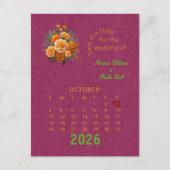 カレンダースタイル結婚式10月の日付を保存 案内ポストカード (正面)