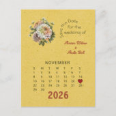 カレンダースタイル結婚式11月の日付を保存 案内ポストカード (正面)