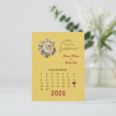 カレンダースタイル結婚式11月の日付を保存 案内ポストカード (スタンド正面)