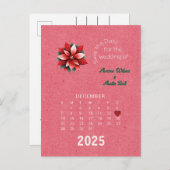 カレンダースタイル結婚式12月の日付を保存 案内ポストカード (正面/裏面)