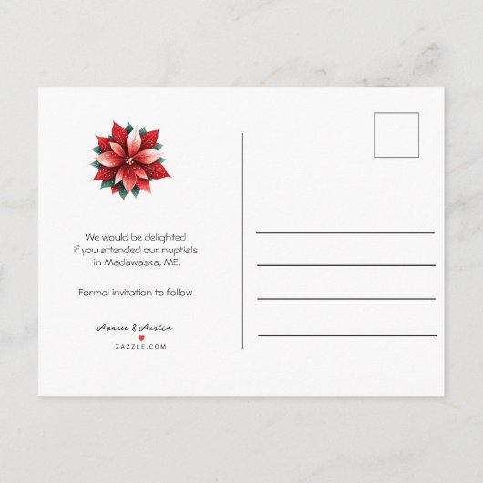 カレンダースタイル結婚式12月の日付を保存 案内ポストカード (裏面)