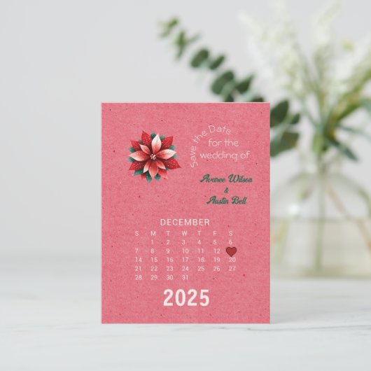 カレンダースタイル結婚式12月の日付を保存 案内ポストカード (スタンド正面)