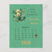 カレンダースタイル結婚式3月の日付を保存 案内ポストカード (正面)
