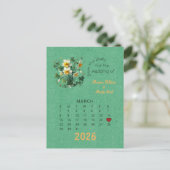 カレンダースタイル結婚式3月の日付を保存 案内ポストカード (スタンド正面)