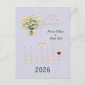 カレンダースタイル結婚式4月の日付を保存 案内ポストカード (正面)