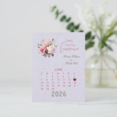 カレンダースタイル結婚式6月の日付を保存 案内ポストカード (スタンド正面)