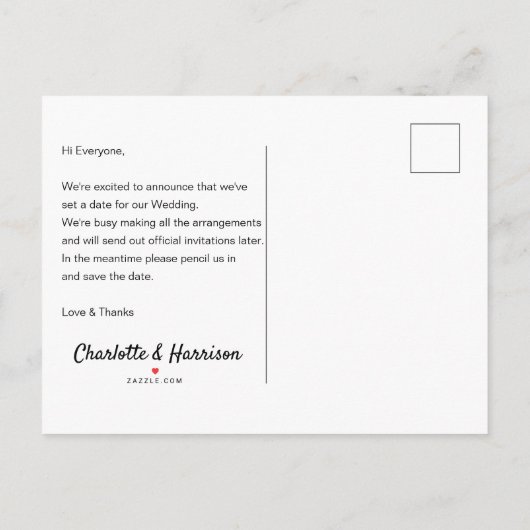 カレンダーハートウェディング日付の写真を保存 案内ポストカード (裏面)