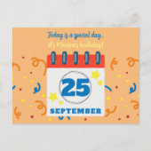 カレンダーページ9月25誕生祝い ポストカード (正面)