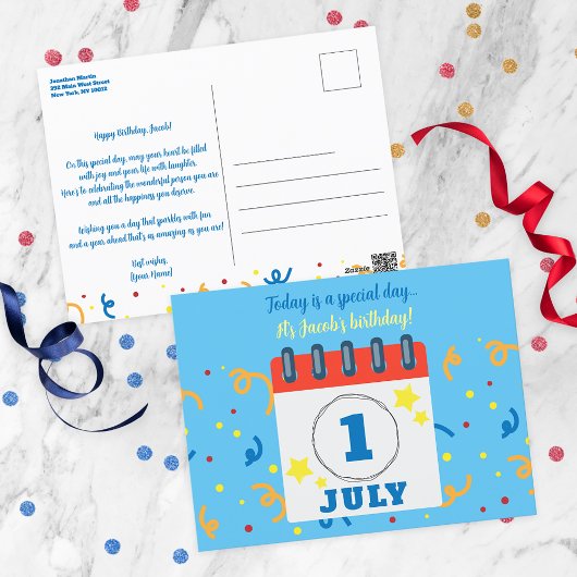 カレンダーページ 7月1日 お誕生日おめでとう ポストカード