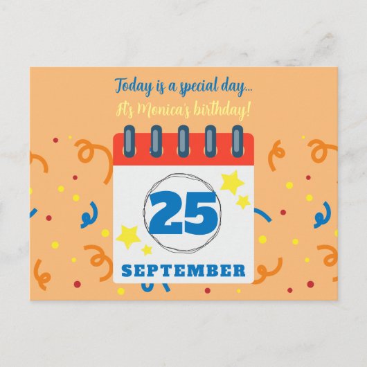 カレンダーページ 9月25日 お誕生日おめでとう ポストカード (正面)