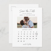 カレンダーミニマルフォトウェディング日付の保存 案内ポストカード (正面/裏面)