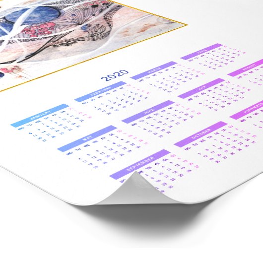 カレンダーモダン抽象芸術通年2020銀河系 ポスター (角)