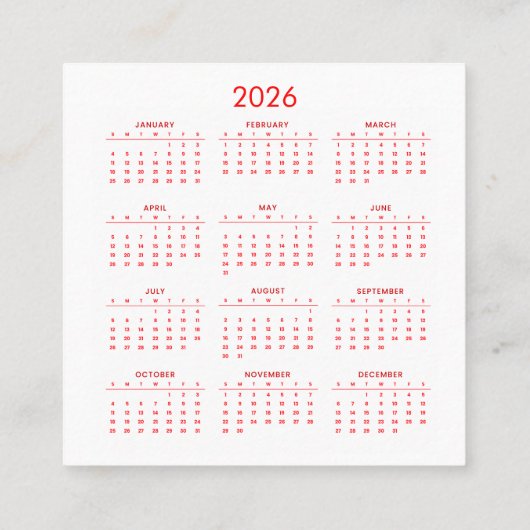 カレンダー付きメリークリスマス スクエア名刺 (裏面)