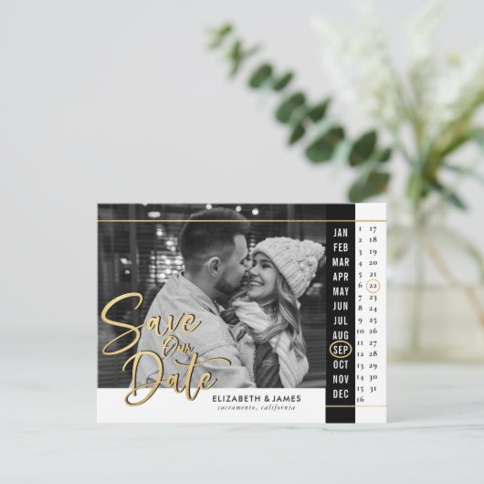 カレンダー写真の結婚式の日付の保存 ポストカード (スタンド正面)