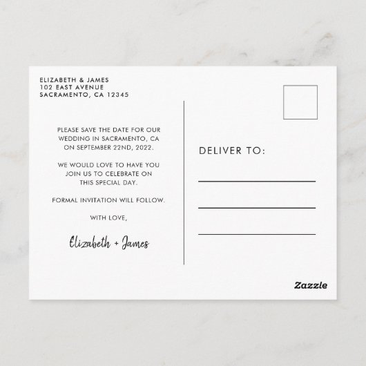 カレンダー写真の結婚式の日付の保存 ポストカード (裏面)