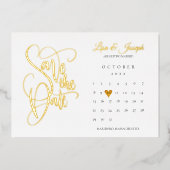 カレンダー愛ハート日付金ゴールドの保存 箔招待状 (正面)