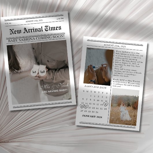 カレンダー新聞の写真ベビーシャワー 招待状