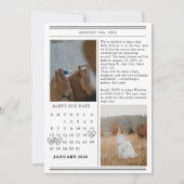 カレンダー新聞の写真ベビーシャワー 招待状 (裏面)