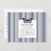 カレンダー日付を保存するブルーシルバーバタフライ 案内ポストカード (正面/裏面)