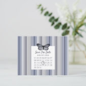 カレンダー日付を保存するブルーシルバーバタフライ 案内ポストカード (スタンド正面)