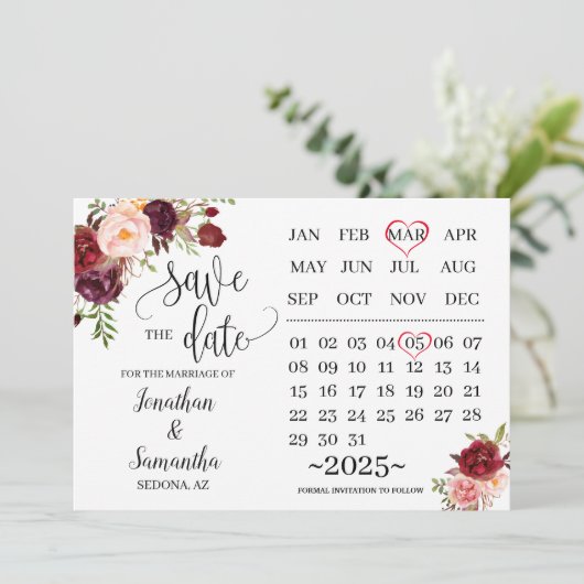 カレンダー日付を保存マルサラ結婚式の日 招待状 (スタンド正面)