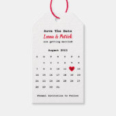 カレンダー日付を赤いハート&写真で保存 ギフトタグ (正面)