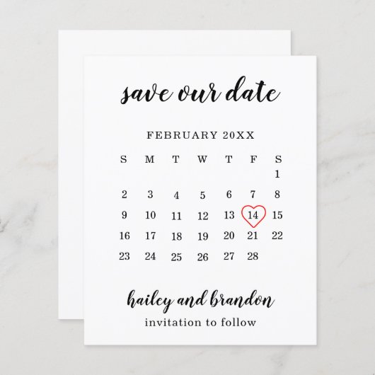 カレンダー赤いハート予算ウェディング日付の保存 (正面/裏面)