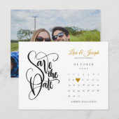 カレンダー金ゴールドハートフォトスクリプト日付の保存 案内ポストカード (正面/裏面)