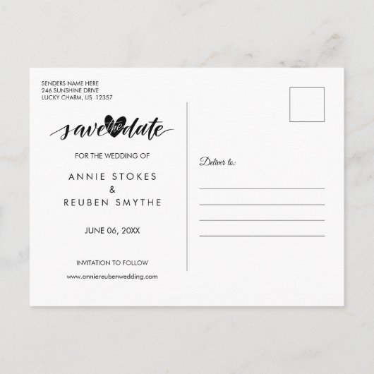 カレンダー金ゴールドハート写真の保存日付 案内ポストカード (裏面)