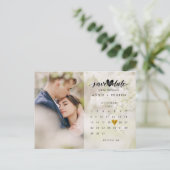 カレンダー金ゴールドラブハート写真Save the Date ポストカード (スタンド正面)