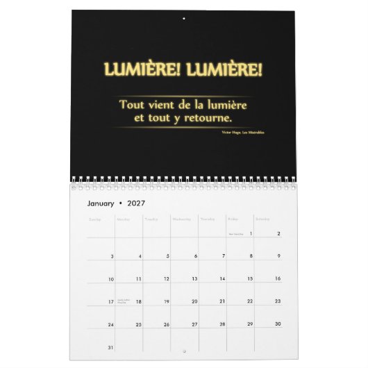 カレンダー2013年、フランス語 カレンダー (1月 2027)