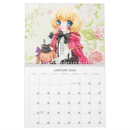 カレンダー2013年-美しい日本製アニメのチビ(小さくかわいく書いた感じ)の女の子 カレンダー (1月 2026)