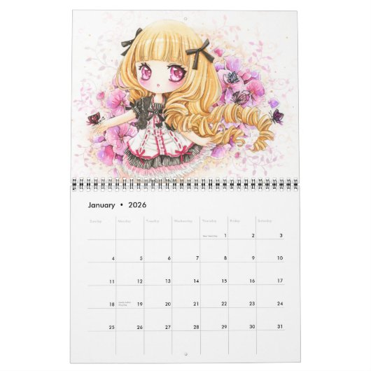 カレンダー2013年-美しい日本製アニメのチビ(小さくかわいく書いた感じ)の女の子 カレンダー (1月 2026)