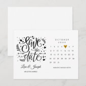 カレンダー ゴールド ハート セーブ・ザ・デート ポストカード (正面/裏面)