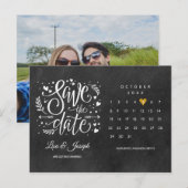 カレンダー ゴールド ハート 黒板 写真 セーブ・ザ・デート ポストカード (正面/裏面)