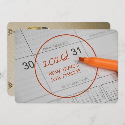 カレンダー&シャンパン大晦日パーティー 招待状 (正面/裏面)
